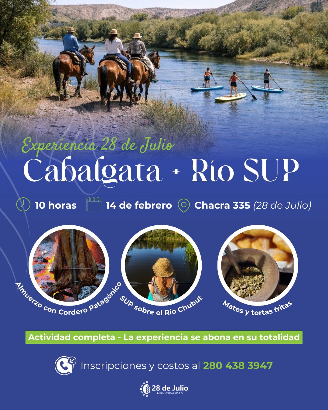 Experiencia 28 de Julio: cabalgata, gastronomía patagónica y SUP sobre el Río Chubut
